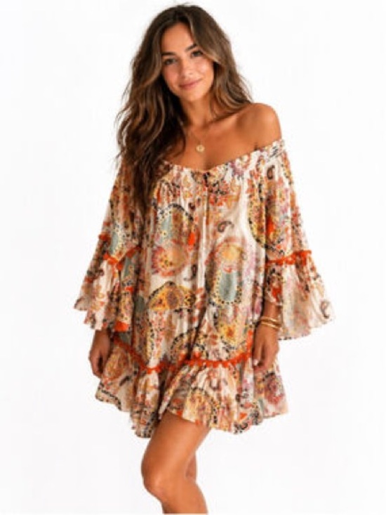 True Destinations Dresses & Skirts - NWOT True Destinations Boho Off-Shoulder Floral Paisley Mini Dress